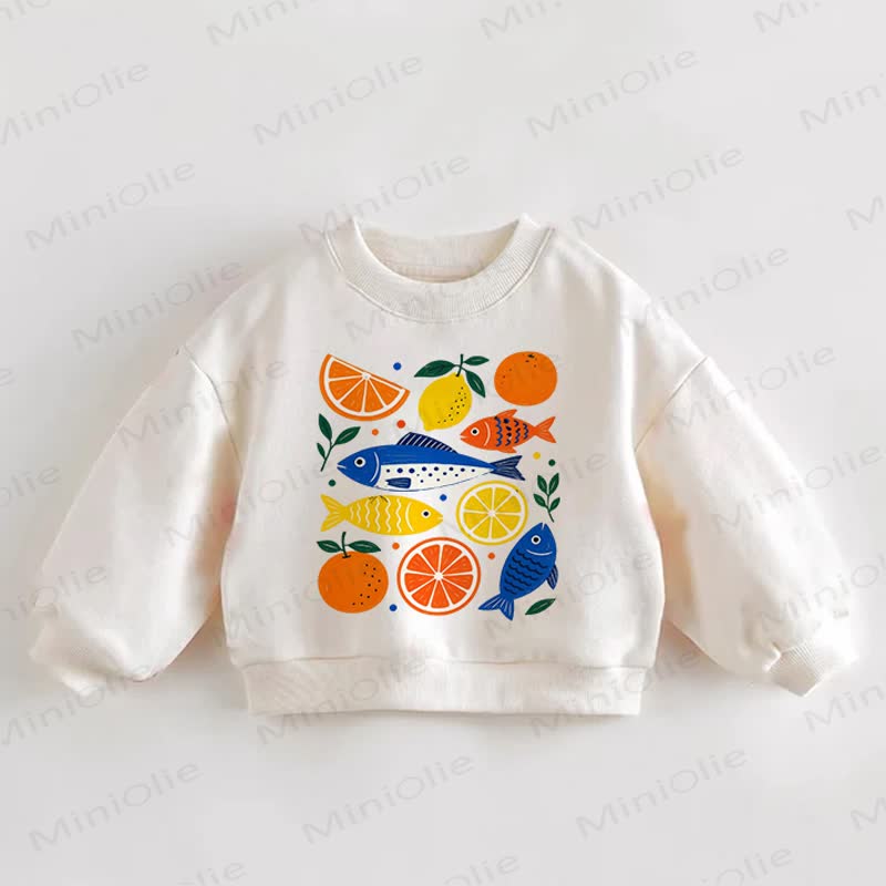 Baby Toddler Fish and Fruit Print Cream Sweatshirt - Cream - 3-5T - image 1