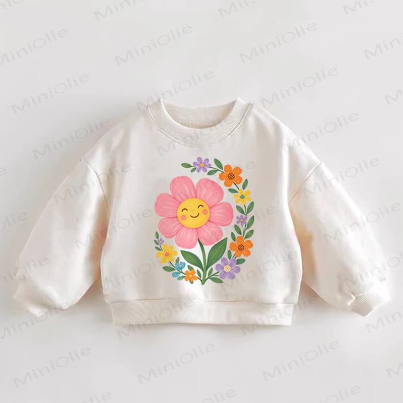 Baby Toddler Smiling Flower Print Cream Sweatshirt - Cream - 3-5T - image 1