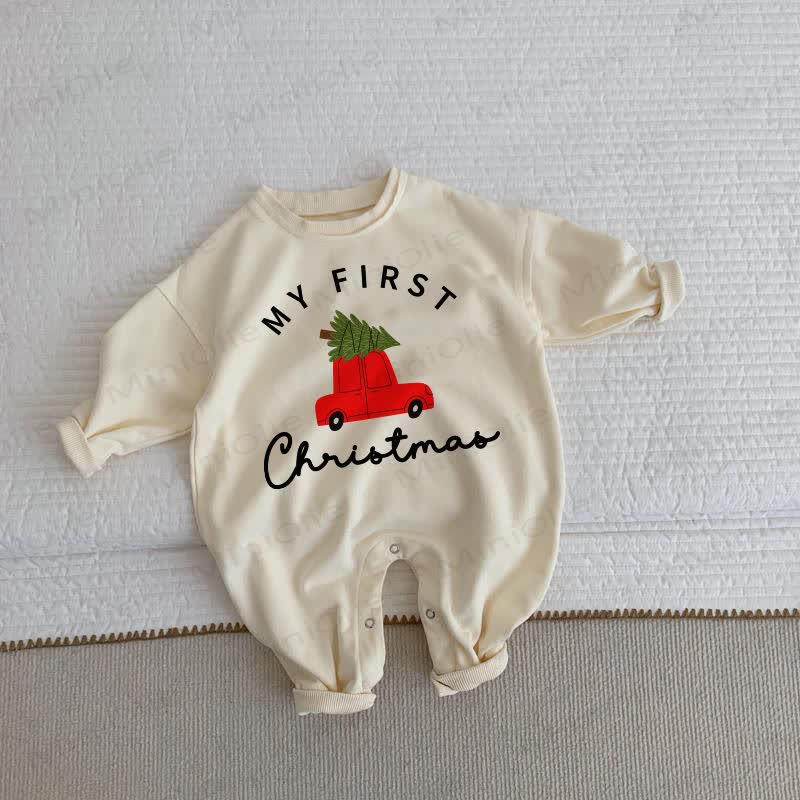 MY FIRST CHRISTMAS Baby Toddler Christmas Tree Beige Romper - Beige - 2-3T - image 1