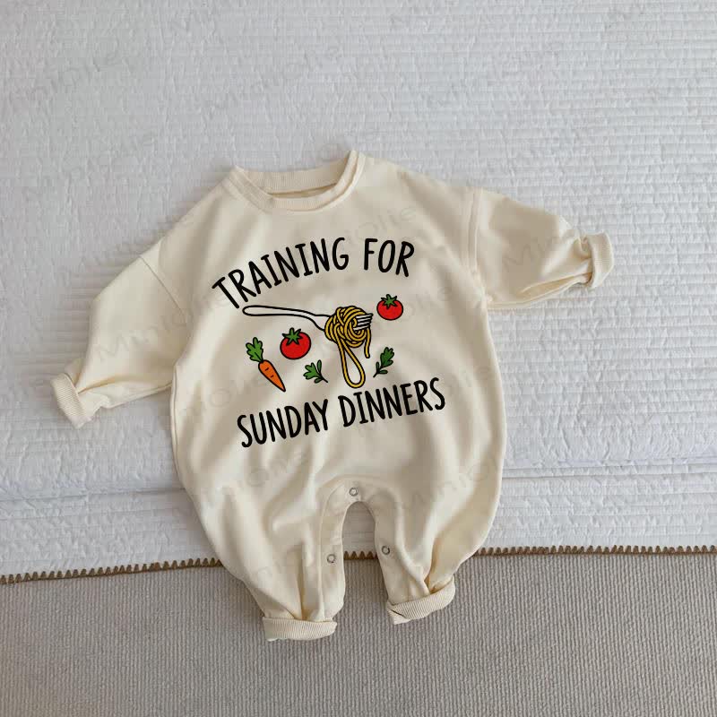 TRAINING FOR SUNDAY DINNERS Baby Toddler Beige Romper - Beige - 2-3T - image 1