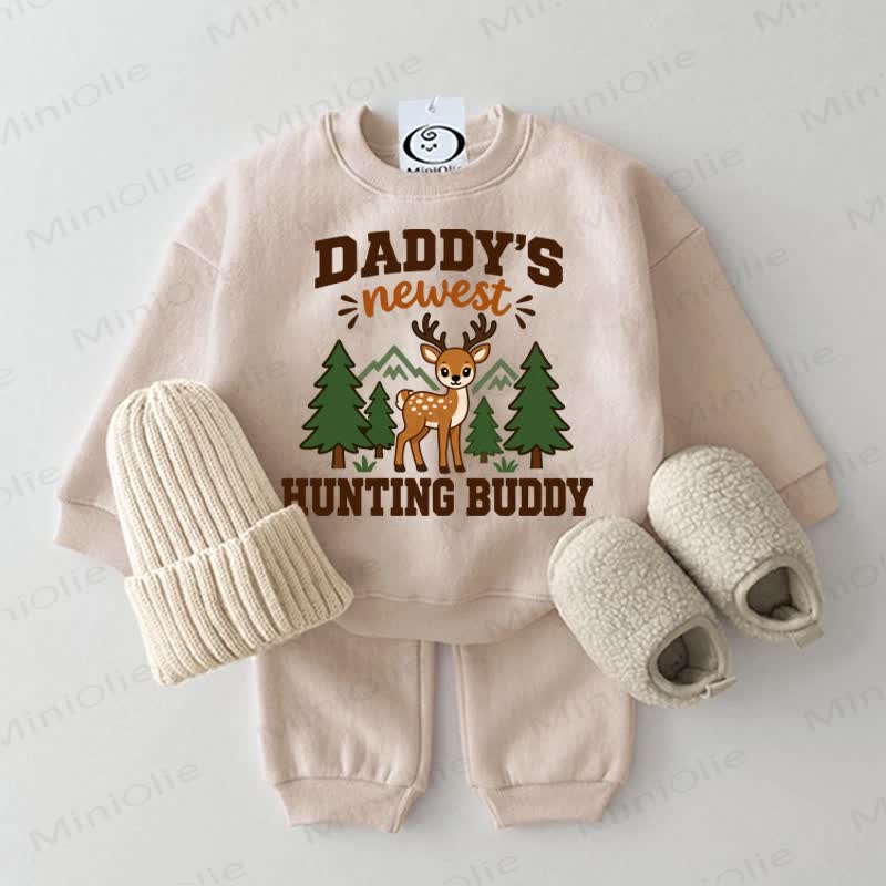 DADDY'S NEWEST HUNTING BUDDY Baby Forest Deer Sweatshirt 2-piece Set - Beige - 2-3T - image 2