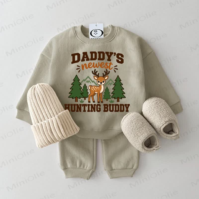 DADDY'S NEWEST HUNTING BUDDY Baby Forest Deer Sweatshirt 2-piece Set - Grey Green - 2-3T - image 1