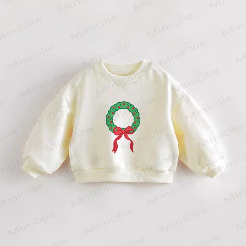 Baby Toddler Christmas Wreath Bow Cream Sweatshirt - Cream - 3-5T - image 1