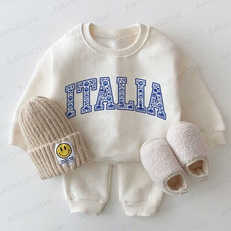 ITALIA Baby Floral Letters White Sweatshirt 2-piece Set - White - 2-3T - image 1