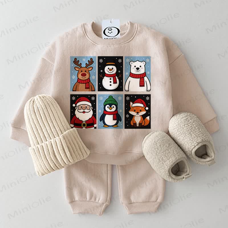 Baby Chritsmas Animal Beige Sweatshirt 2-piece Set - Beige - 2-3T - image 1