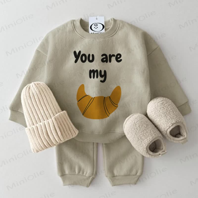 YOU ARE MY Croissant Baby Sweatshirt 2-piece Set - Grey Green - 2-3T - image 1