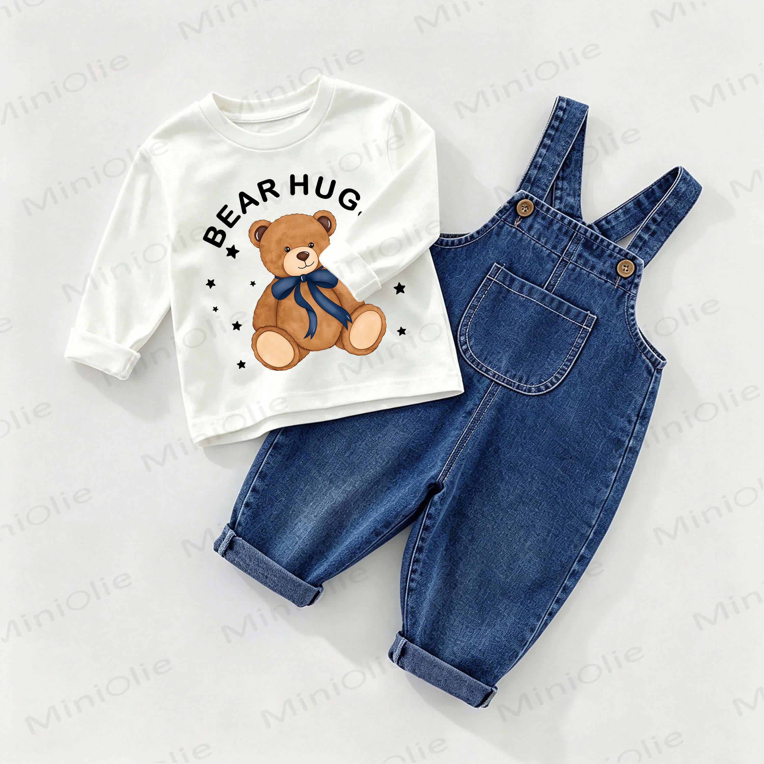 BEAR HUG Baby Bear Denim Overalls and Tee 2-piece Set - White&Blue - 2-3T - image 1