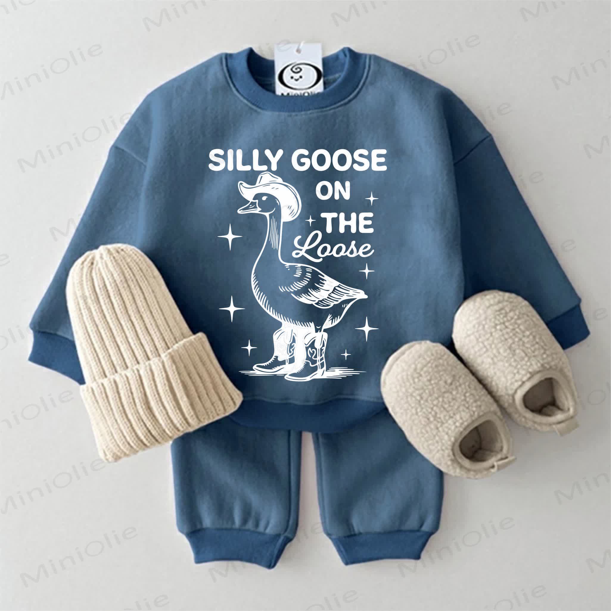 SILLY GOOSE ON THE LOOSE Baby Goose Sweatshirt 2-piece Blue Set - Blue - 2-3T - image 1