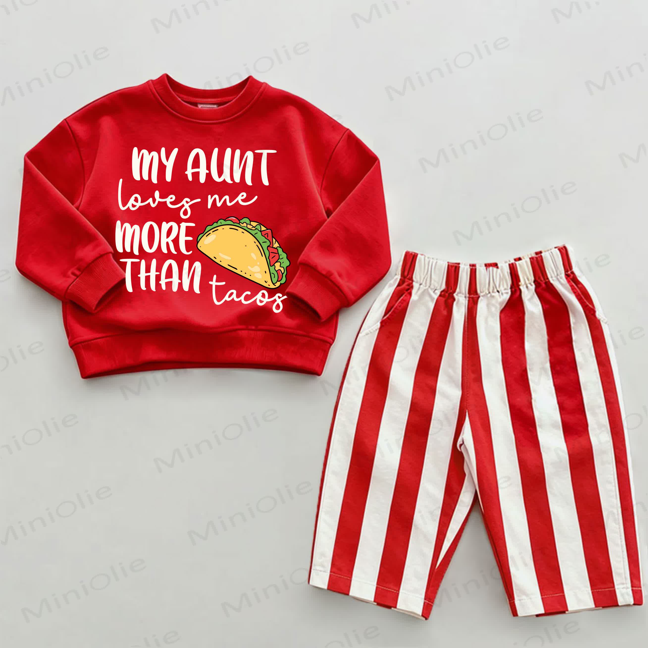 MY AUNT LOVES ME MORE THAN TACOS Baby Tacos Red Vertical Striped 2-piece Set - White&Red - 2-3T - image 1