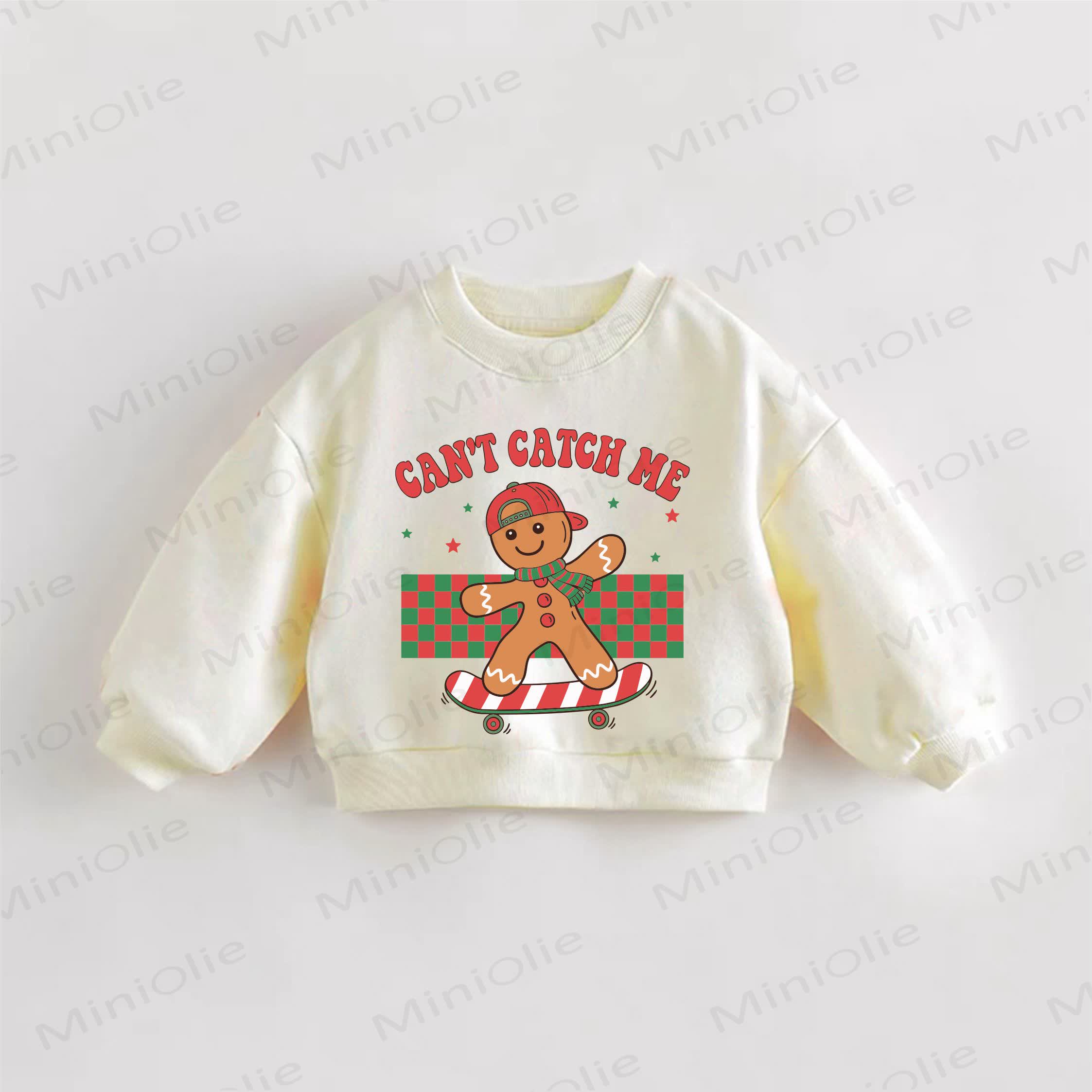 CAN'T CATCH ME Baby Toddler Gingerbread Man Skateboard Cream Sweatshirt - Cream - 3-5T - image 1