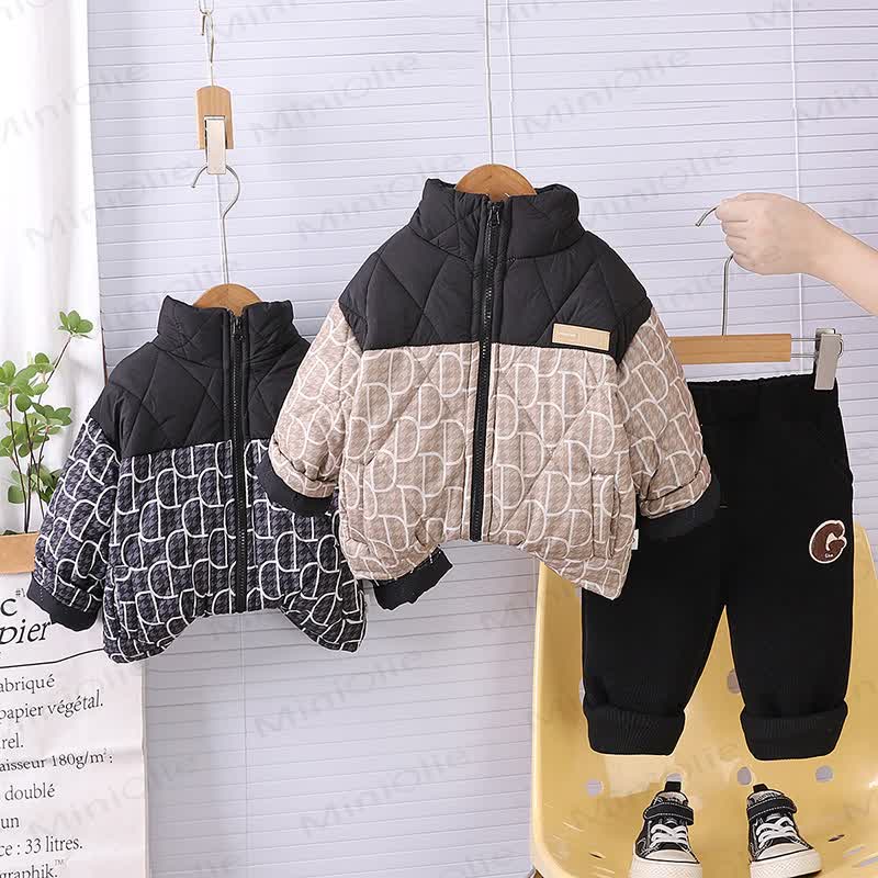 Toddler Colorblock Letter Print Puffer Jacket and Pants 2-piece Set - image 1