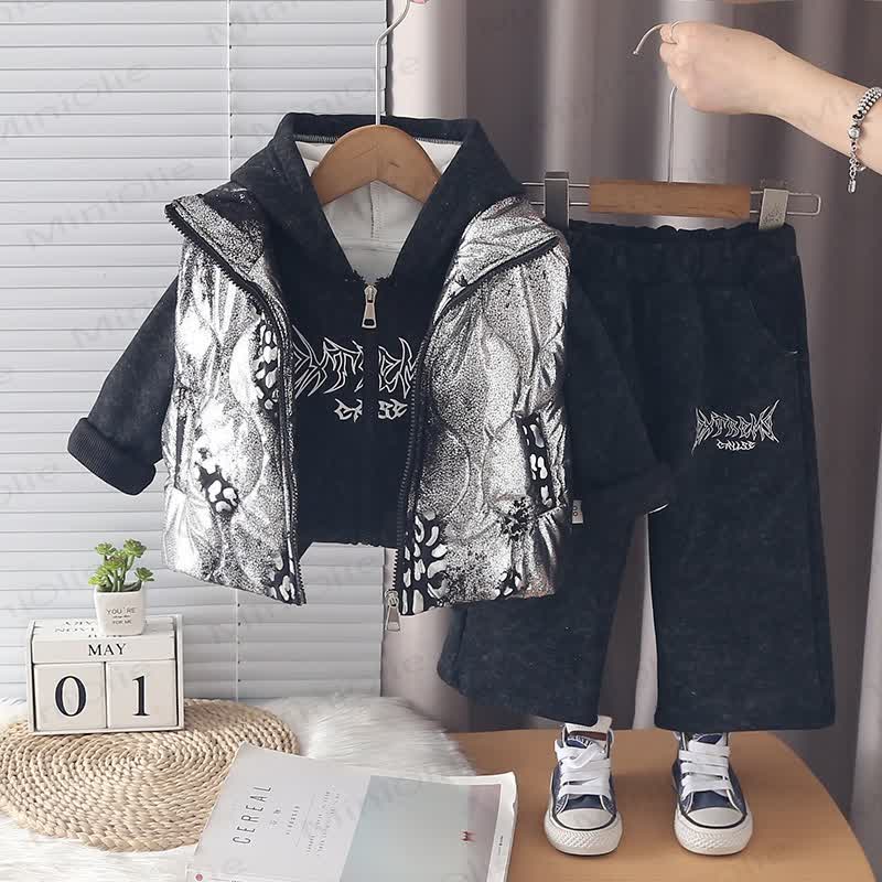 Toddler Wing Print Fleece Vest 3-Piece Set - Black - 4-5T - image 2