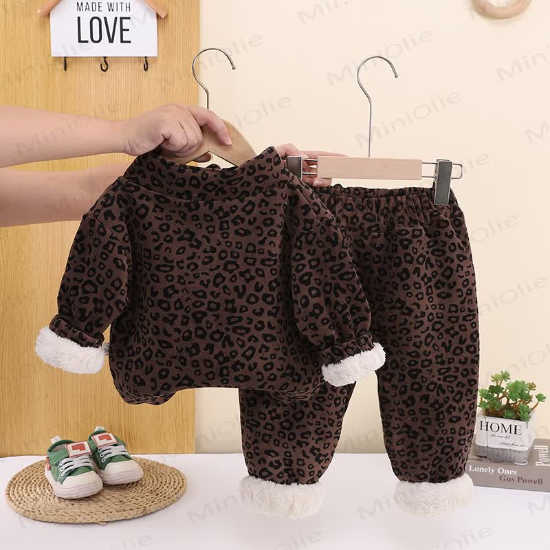 Toddler Brown Leopard Print Fleece 2-Piece Set - image 2