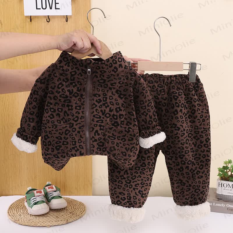 Toddler Brown Leopard Print Fleece 2-Piece Set - Brown - 8-9T - image 1