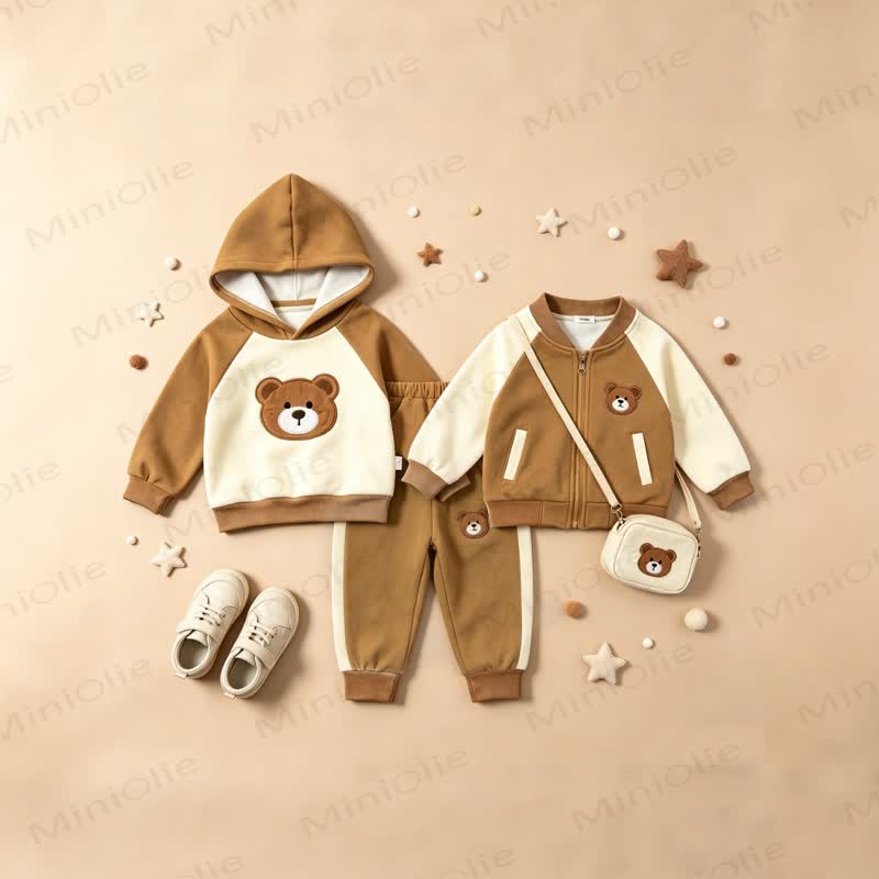 Toddler Teddy Bear Colorblock Hoodie 3-Piece Set - image 1
