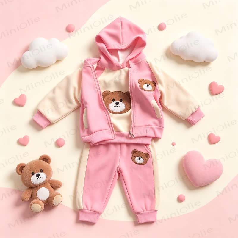 Toddler Teddy Bear Colorblock Hoodie 3-Piece Set - Pink - 4-5T - image 2