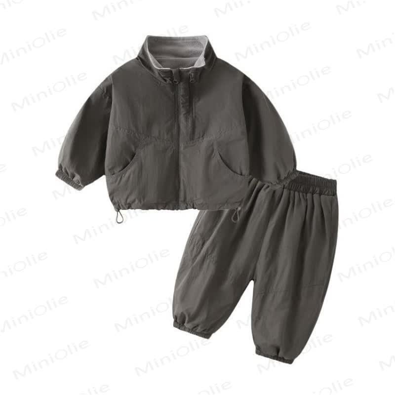 Toddler Fleece Windproof Double Zipper Jacket and Pants Set - Gray - 6-7T - image 2