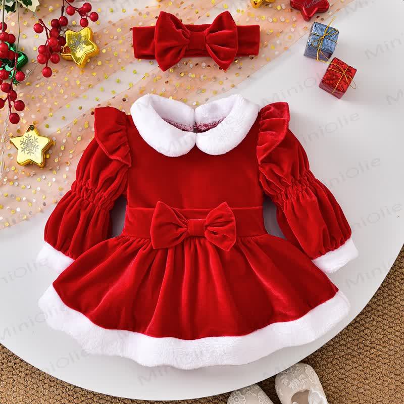 Baby Girl Collar Bow Christmas Lantern Sleeves Party Dress - Red - 12-18M - image 5