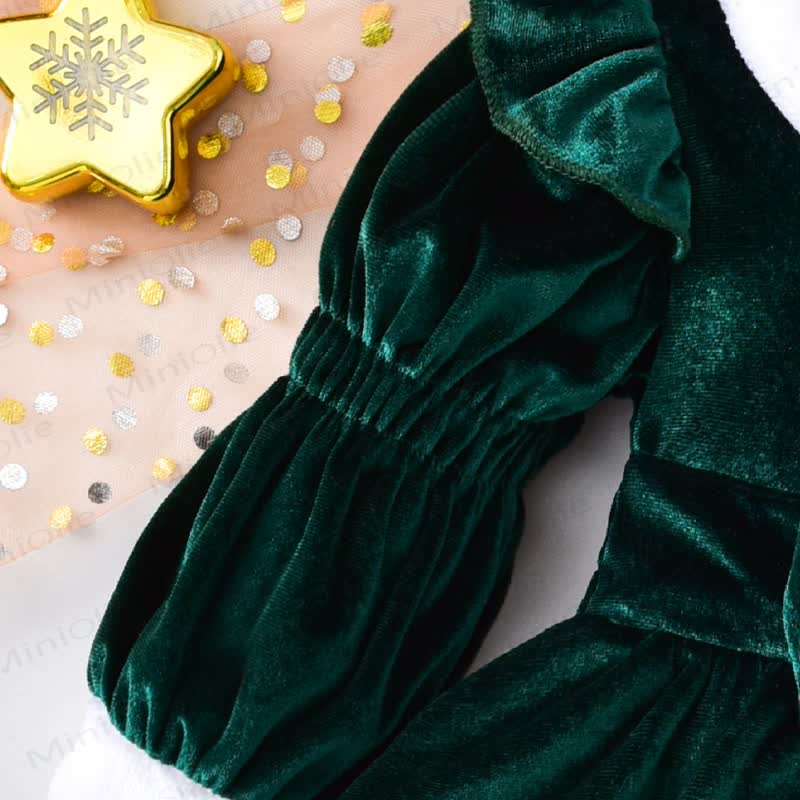 Baby Girl Collar Bow Christmas Lantern Sleeves Party Dress - image 3
