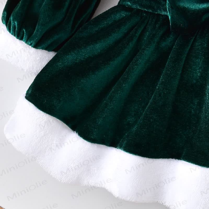 Baby Girl Collar Bow Christmas Lantern Sleeves Party Dress - image 4