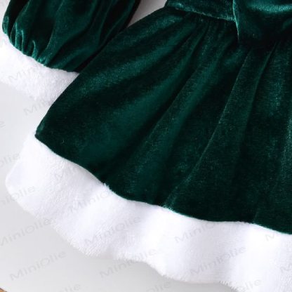 Baby Girl Collar Bow Christmas Lantern Sleeves Party Dress - image 4