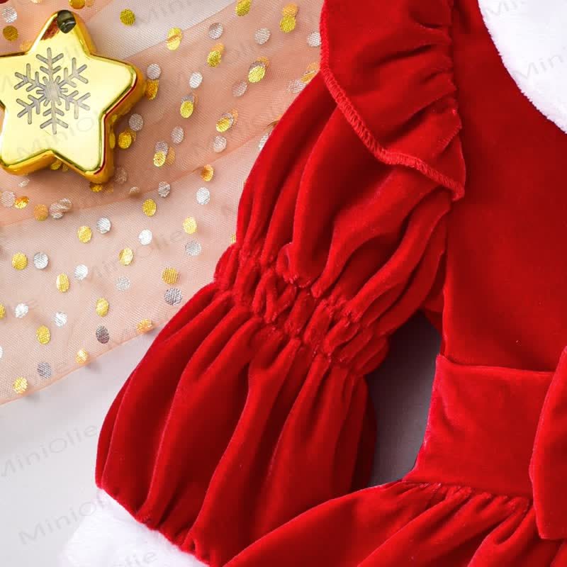 Baby Girl Collar Bow Christmas Lantern Sleeves Party Dress - image 6