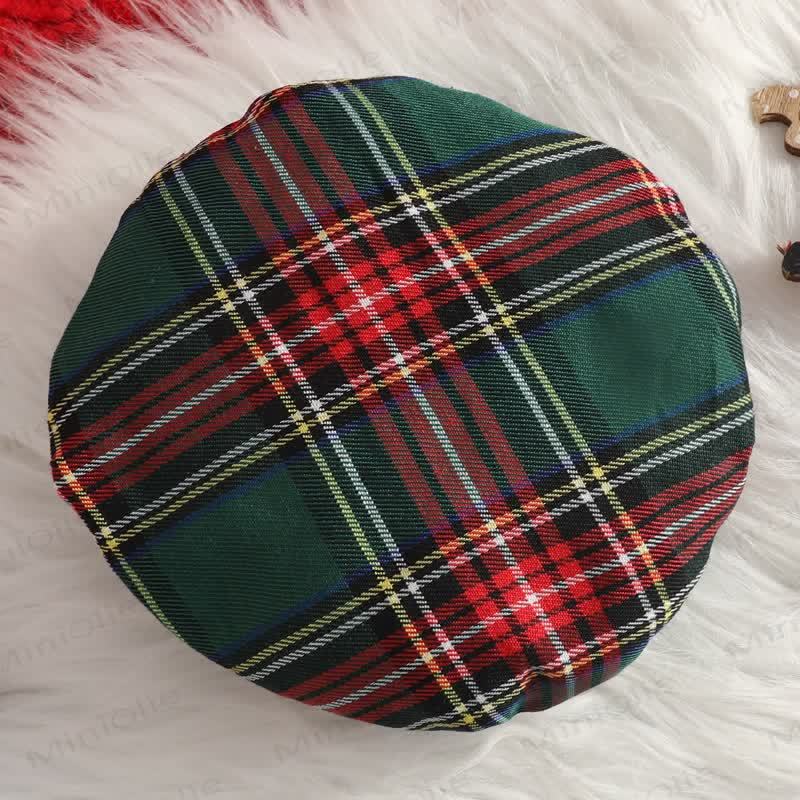 Baby Girl Classic Plaid Dress Set With Beret - image 7