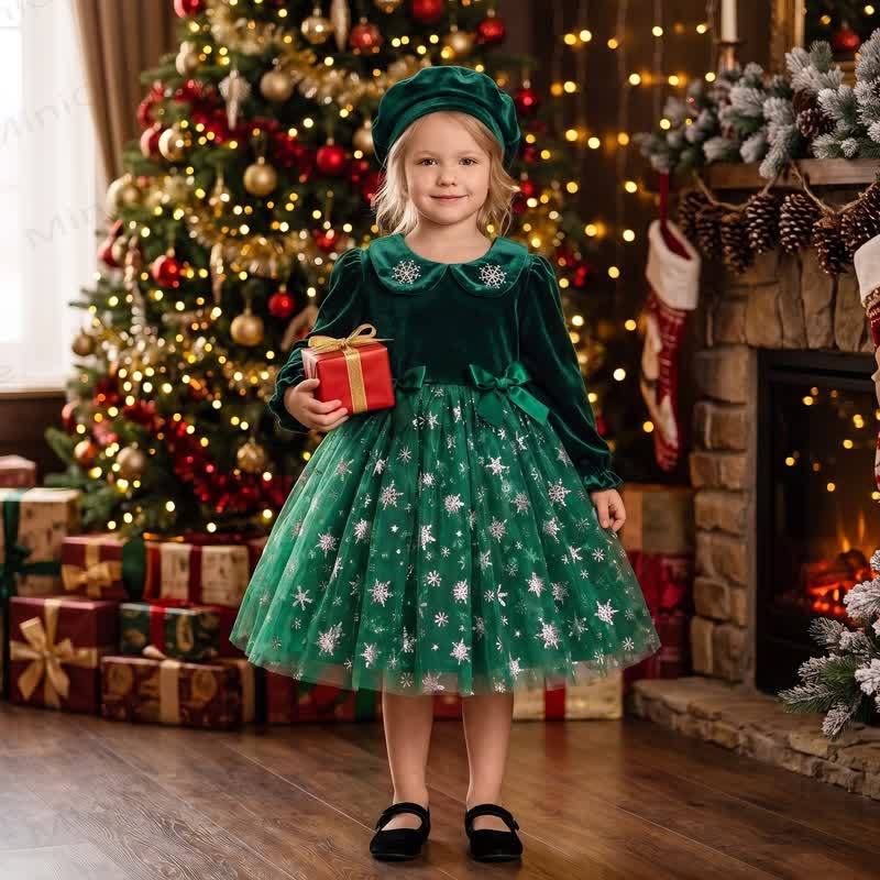 Baby Toddler Girl Snowflake Collar Tulle Dress Set With Beret - image 8