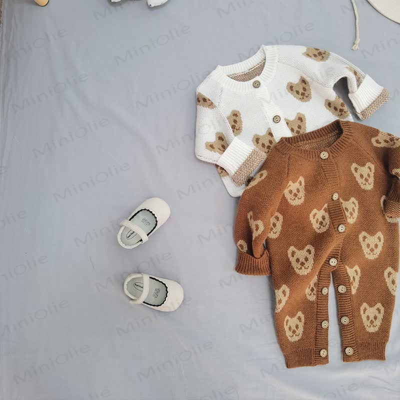 Baby Bear Print Button Front Romper - Brown - 18-24M - image 1