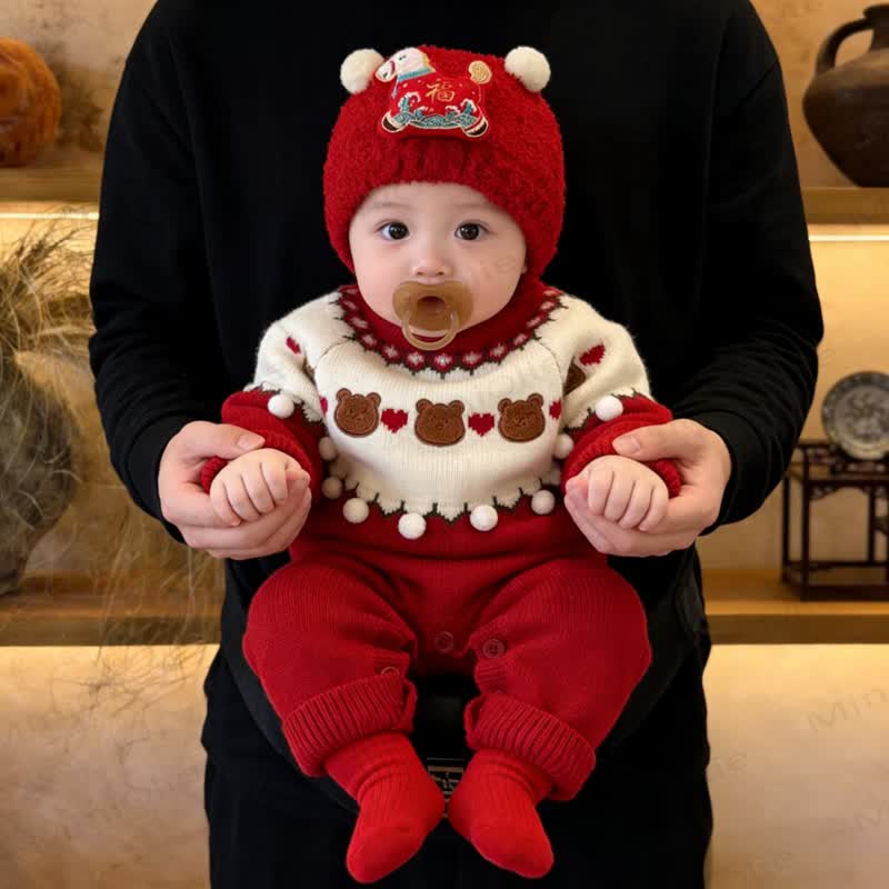 Baby Bear Heart Footed Red Romper Set - image 2