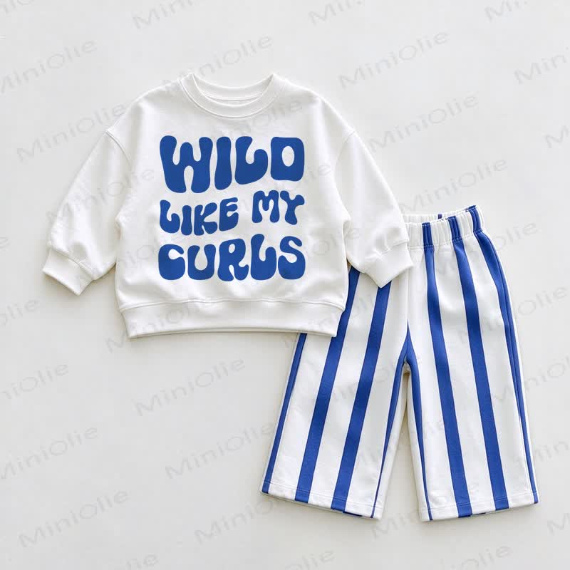 WILD LIKE MY CURLS Baby Sweatshirt and Blue Pants 2-piece Set - White&Blue - 2-3T - image 1