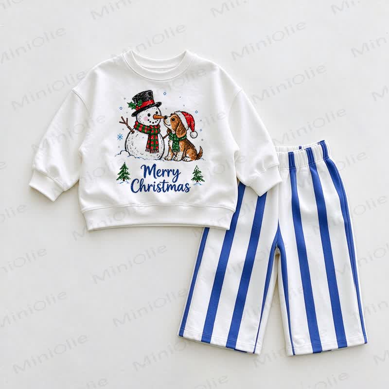 MERRY CHRISTMAS Baby Sweatshirt and Blue Pants 2-piece Set - White&Blue - 2-3T - image 1