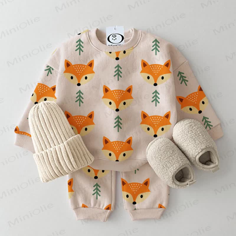 Baby Fox Print Beige 2-piece Set - Beige - 3-5T - image 1