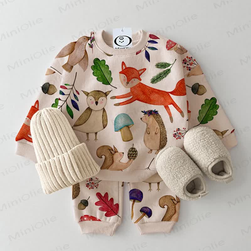 Baby Animals Print Beige 2-piece Set - Beige - 3-5T - image 1