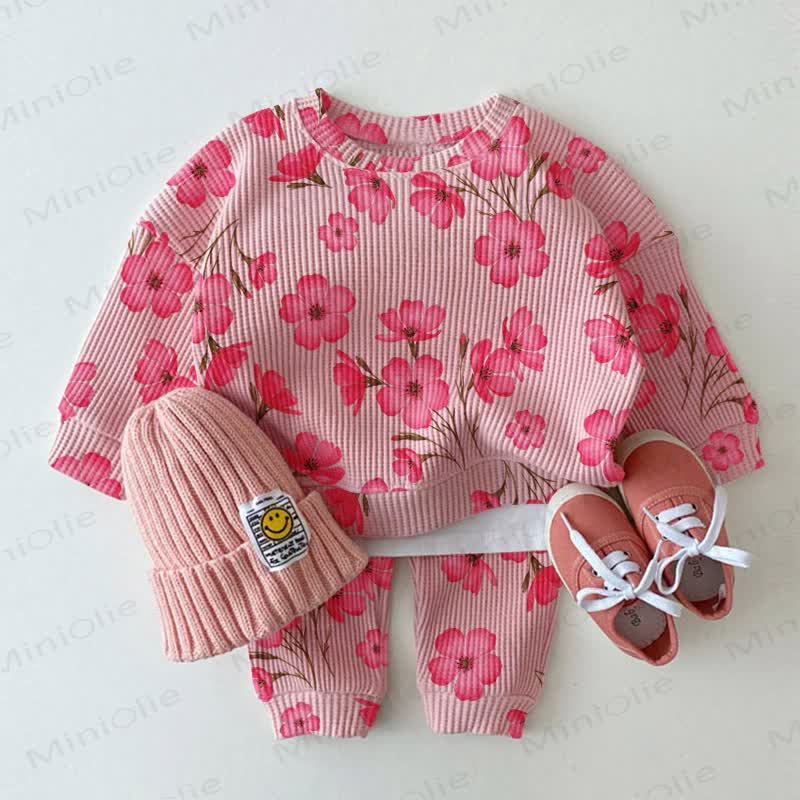 Baby Plum Blossom Pink Waffle 2-piece Set - Pink - 2-3T - image 1
