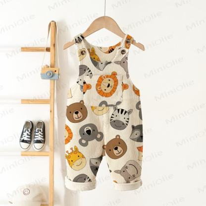Baby Toddler Animal Heads Print Pocket Corduroy Overalls - Beige - 3-5T - image 1