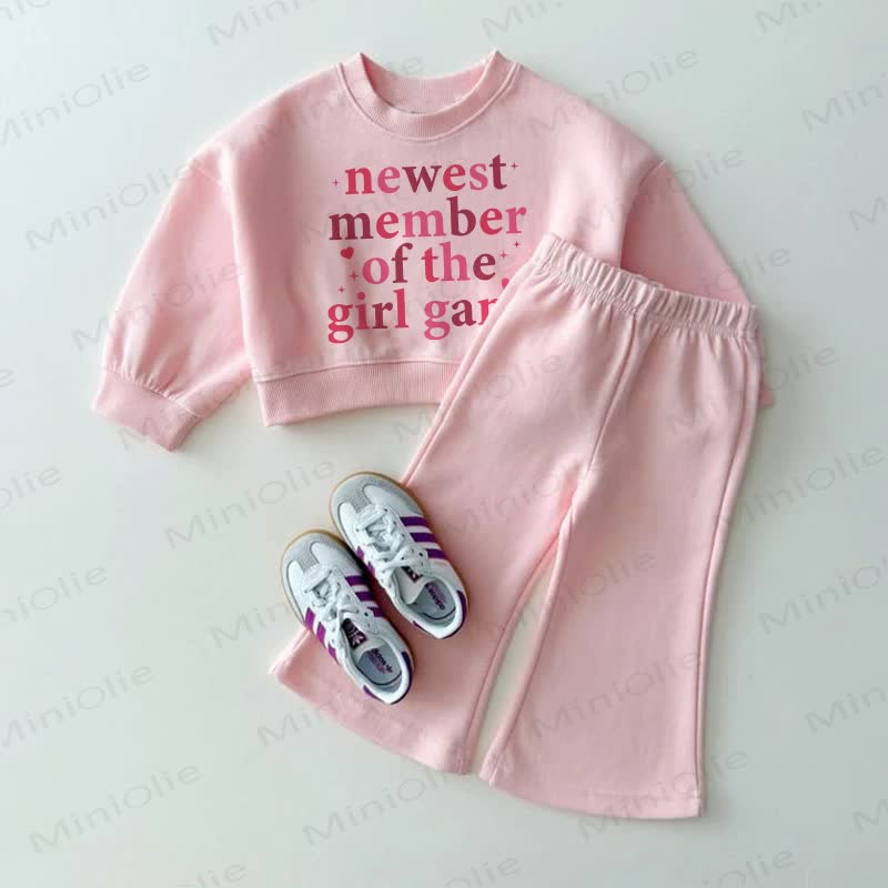 NEWEST MEMBER OF THE GIRL GANG Baby Pink Sweatshirt and Flare Pants 2-piece Set - Pink - 3-4T - image 1