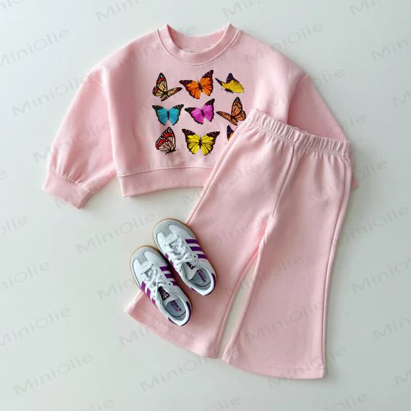 Baby Butterfly Print Pink Sweatshirt and Flare Pants 2-piece Set - Pink - 3-4T - image 1