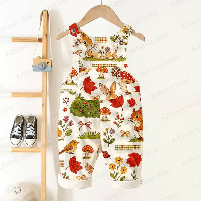 Baby Toddler Autumn Animals Print Pocket Corduroy Overalls - Beige - 3-5T - image 1