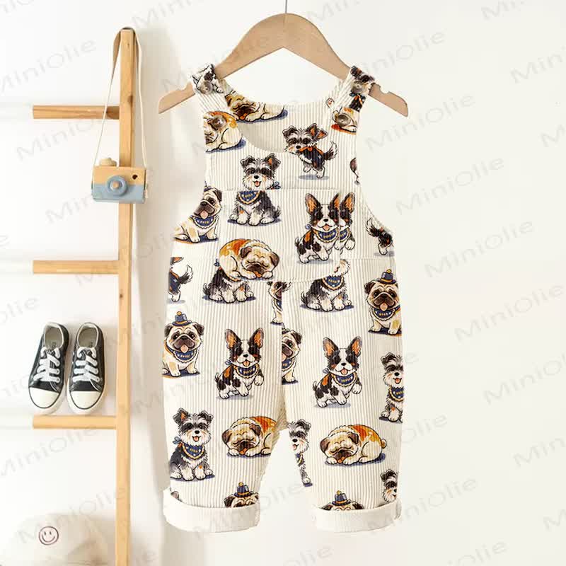 Baby Toddler Cute Puppy Print Pocket Corduroy Overalls - Beige - 3-5T - image 1