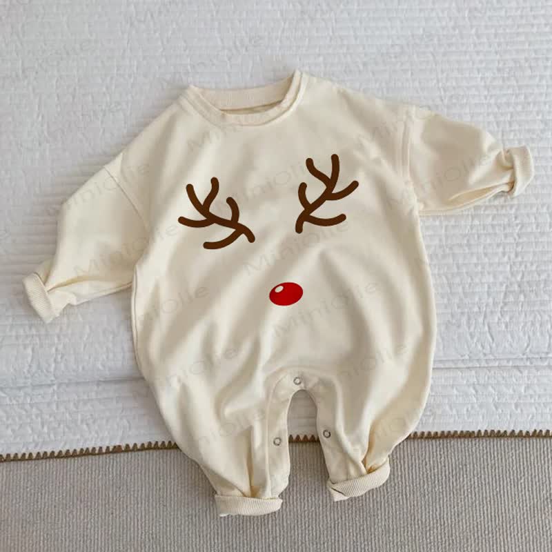 Baby Toddler Reindeer Antlers Print Beige Romper - Beige - 2-3T - image 1