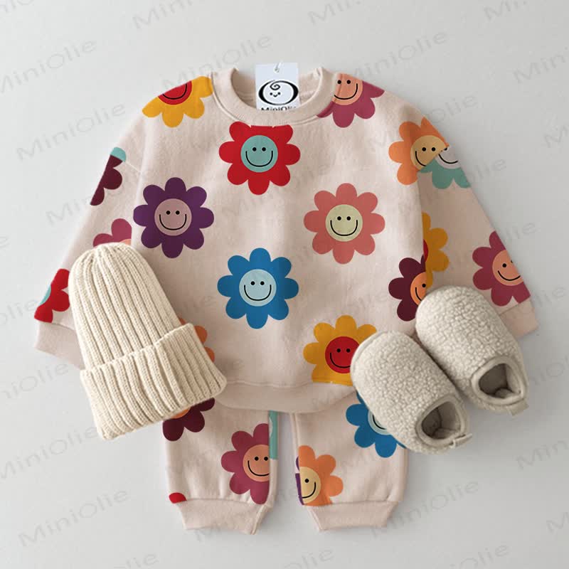 Baby Smiling Flower Print Beige 2-piece Set - Beige - 3-5T - image 1