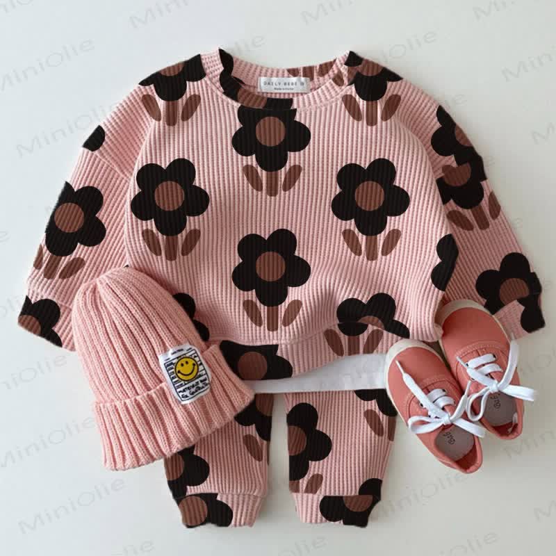 Baby Black Flower Pink Waffle 2-piece Set - Pink - 2-3T - image 1
