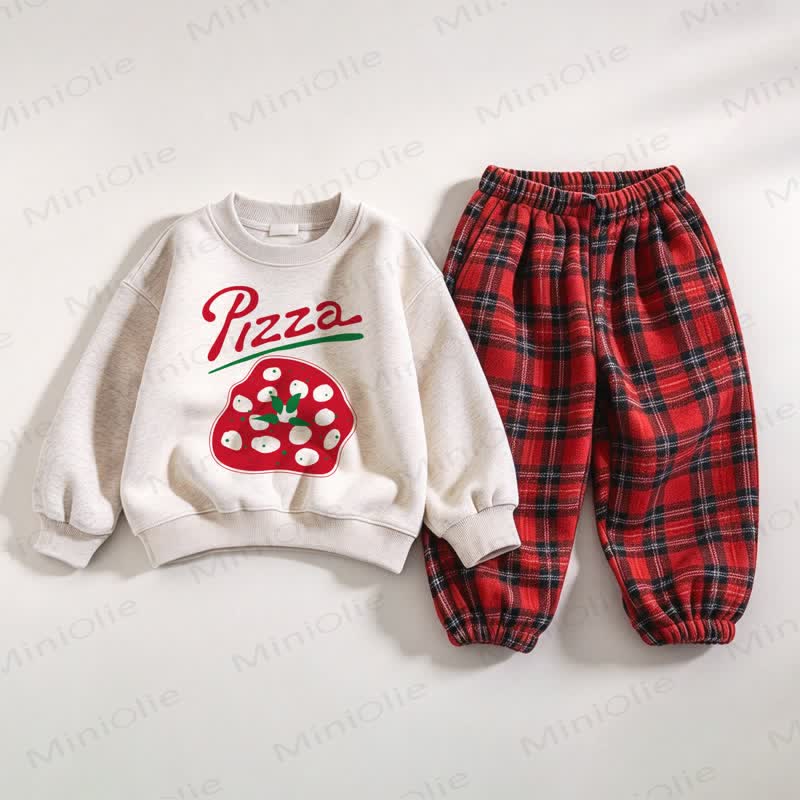 PIZZA Kid Sweatshirt and Pants 2-piece Set - White&Red - 6-7T - image 1
