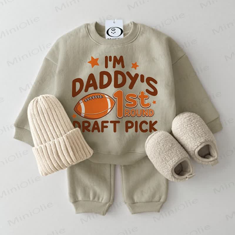  I'M DADDY'S DRAFT PICK Baby Rugby Grey Green Sweatshirt 2-piece Set - Grey Green - 2-3T - image 1