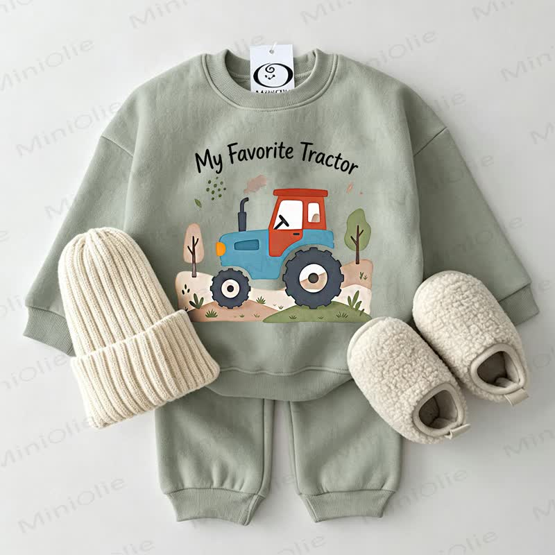 MY FAVORITE TRACTOR Baby Grey Green Sweatshirt 2-piece Set - Grey Green - 2-3T - image 1