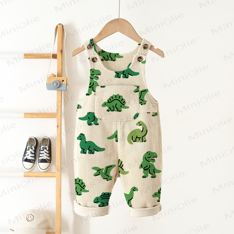 Baby Toddler Dinosaur Pocket Corduroy Overalls - Beige - 3-5T - image 1