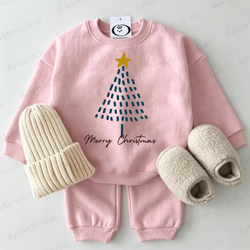 MERRY CHRISTMAS Baby Tree Sweatshirt 2-piece Pink Set - Pink - 2-3T - image 1