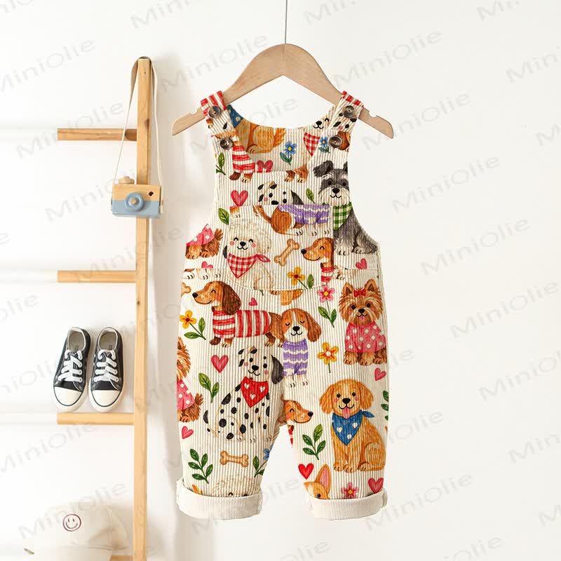 Baby Toddler Puppy Pocket Corduroy Overalls - Beige - 3-5T - image 1