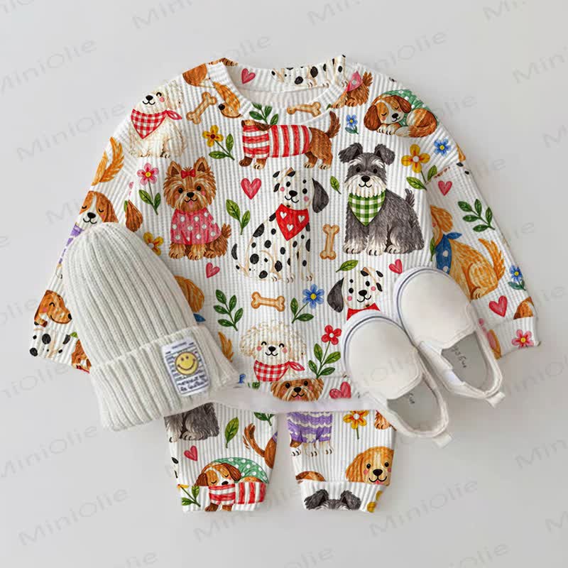 Baby Puppy White Waffle 2-piece Set - White - 2-3T - image 1